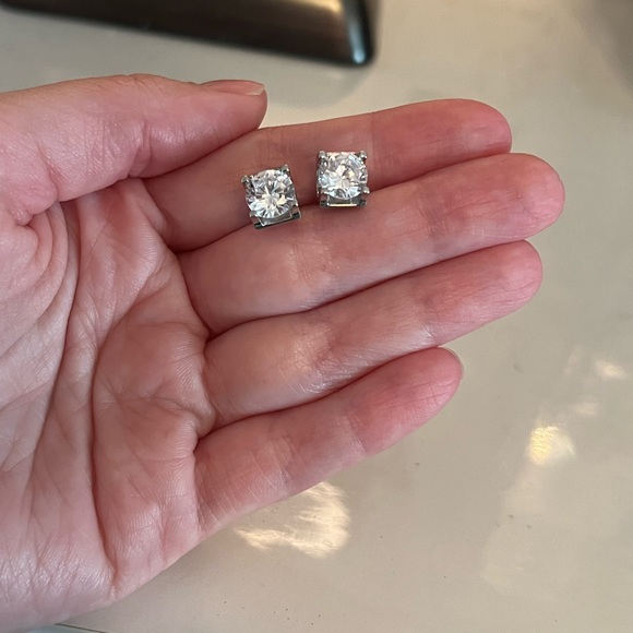 Silver Diamond Stud Earrings - Picture 6 of 7